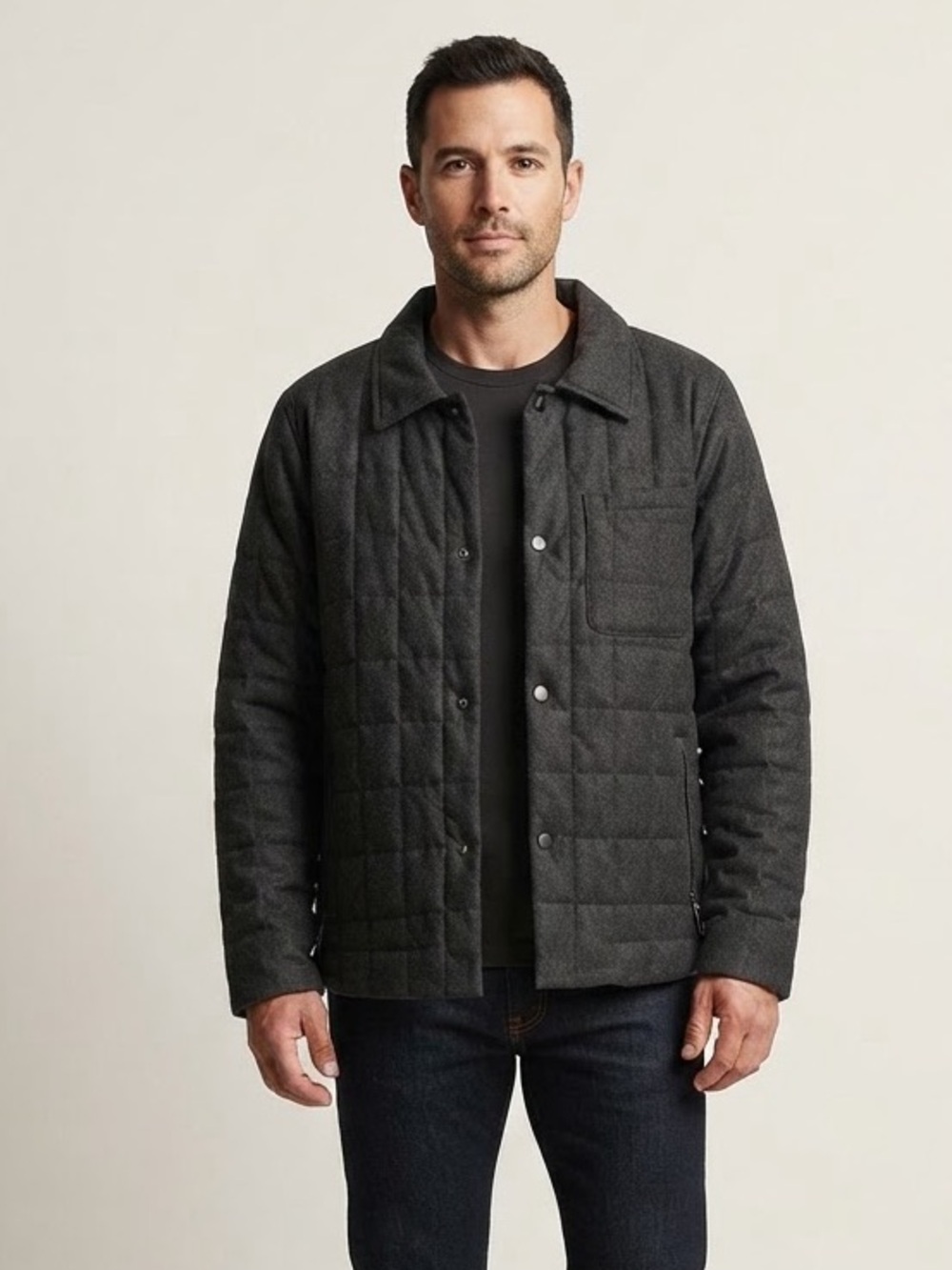 Tumi Tech Sz L Men Charcoal Grey Quilted Minimalist Jacket